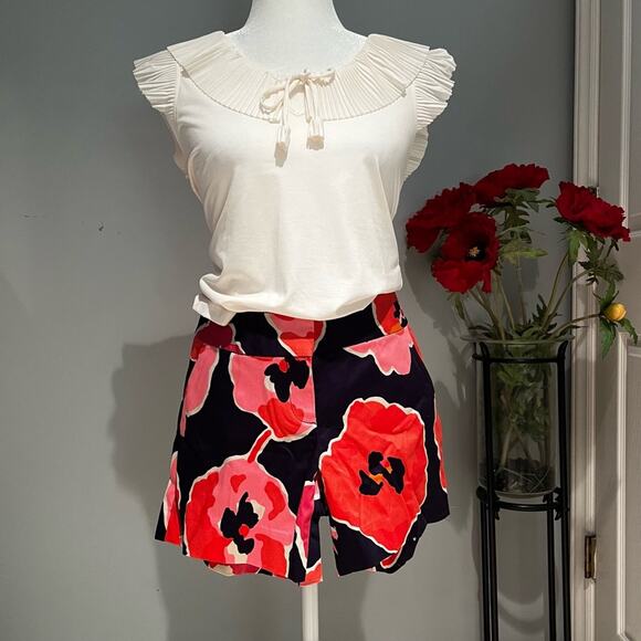 NEW The Limited Drew Fit Low Rise Watercolor Poppy Print Cotton Shorts Sz 2 NWT - Picture 2 of 15